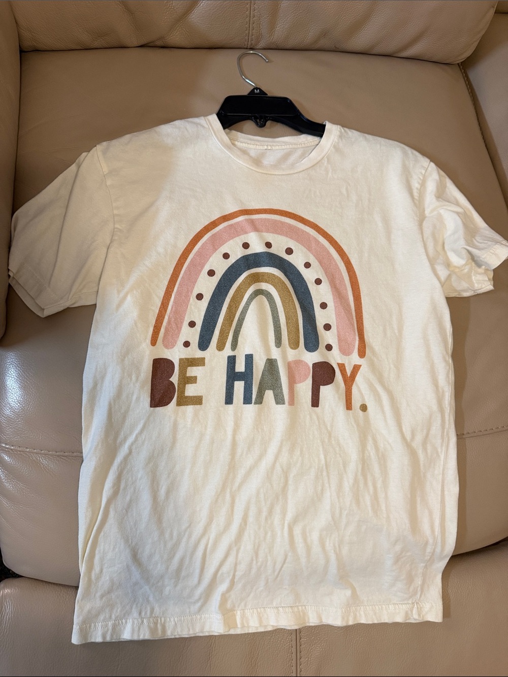 Kids 'Be Happy' Rainbow Graphic Tee - White